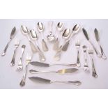 Mixed Lot: comprising 5 + 2 German Fiddle type pattern table spoons, all marked with the German