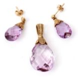 Mixed Lot: 9ct gold pear shaped and purple crystal faceted pendant, together with matching