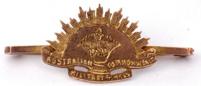 Early 20th century 9ct stamped Australian Commonwealth Military Forces brooch, depicting the 3rd