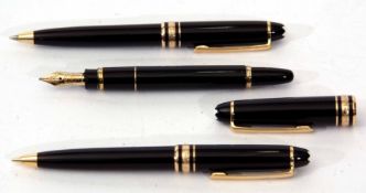 Mixed Lot: comprising a Mont Blanc cased three piece pen set comprising fountain pen with pull off