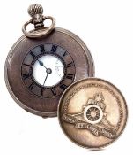 Second quarter of 20th century silver cased half hunter keyless lever watch, the Swiss 15-jewel