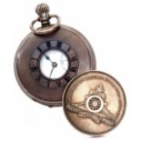 Second quarter of 20th century silver cased half hunter keyless lever watch, the Swiss 15-jewel