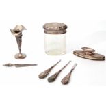 Mixed Lot: comprising part dressing table set comprising three various silver handled manicure