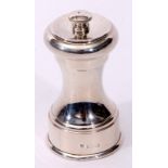 Elizabeth II silver mounted pepper grinder of waisted cylindrical form with rotating top and
