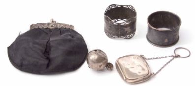 Mixed Lot: comprising two various cylindrical napkin rings, together with a small rectangular powder