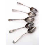 Mixed Lot: comprising four various George III tea spoons, all with contemporary initials, together