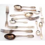 Mid-20th century part engraved Fiddle pattern flatware service comprising three dinner forks,