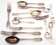 Mid-20th century part engraved Fiddle pattern flatware service comprising three dinner forks,