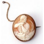 Antique carved shell cameo brooch, oval shaped, depicting a bearded man leaning on a mallet, 3 x 2.