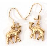 Pair of 750 stamped Camel earrings, 2.8gms, shepherd hook fittings