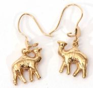 Pair of 750 stamped Camel earrings, 2.8gms, shepherd hook fittings