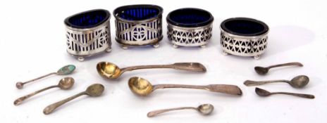 Mixed Lot: comprising two pairs of open salts, each of oval form with pierced galleries and raised