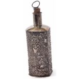 Edward VII silver mounted and clear glass toiletry bottle with cork stopper to a plain and