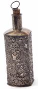 Edward VII silver mounted and clear glass toiletry bottle with cork stopper to a plain and