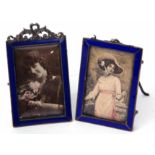 Two late Victorian Continental silver gilt and enamelled easel backed picture frames, each of