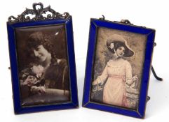 Two late Victorian Continental silver gilt and enamelled easel backed picture frames, each of