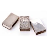Mixed Lot: comprising three various hallmarked silver matchbox covers, each of rectangular form with