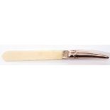 Victorian silver mounted ivory paper knife the plain polished blade to an embossed tapering mount,