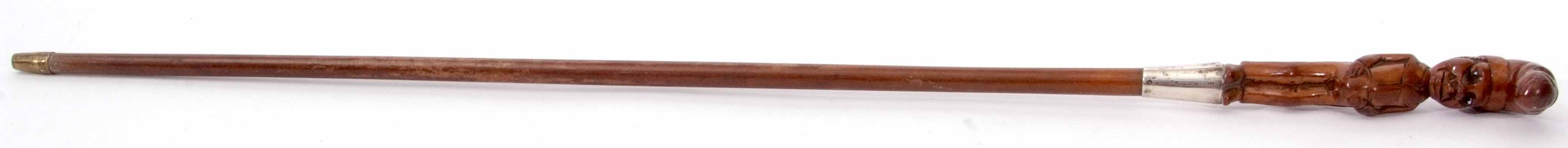 White metal mounted figural walking stick, the carved handle modelled as a standing portly gentleman - Image 2 of 5