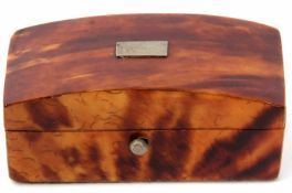 Late 19th century small rectangular tortoiseshell casket, the plain hinged cover set with a vacant