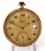 Early 20th century open face keyless lever watch, Switana, the Swiss 15-jewel movement with