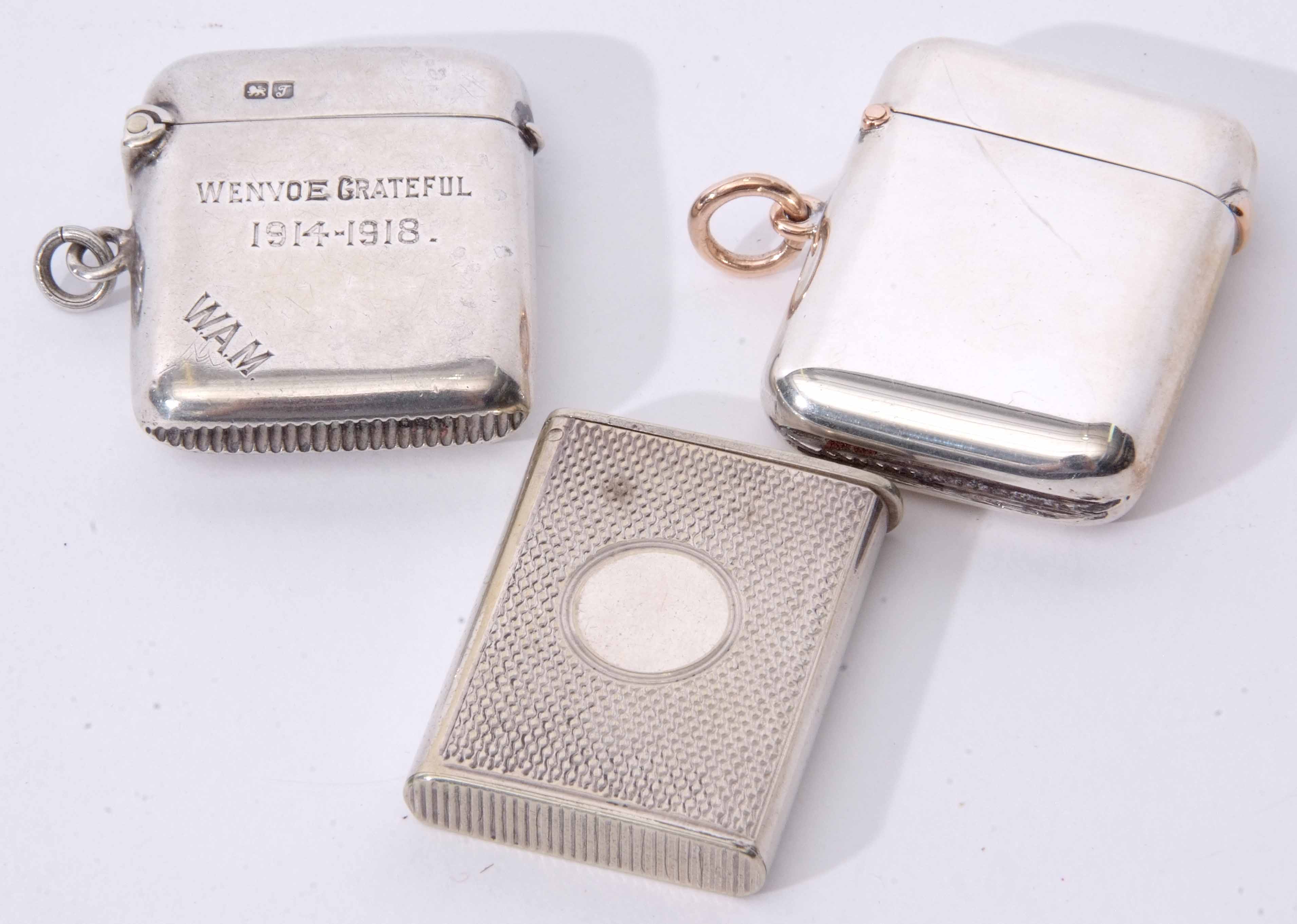 Mixed Lot: comprising two various hallmarked silver vesta cases, each of hinged and sprung