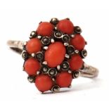 Vintage white metal coral bead and marcasite dress ring, size P