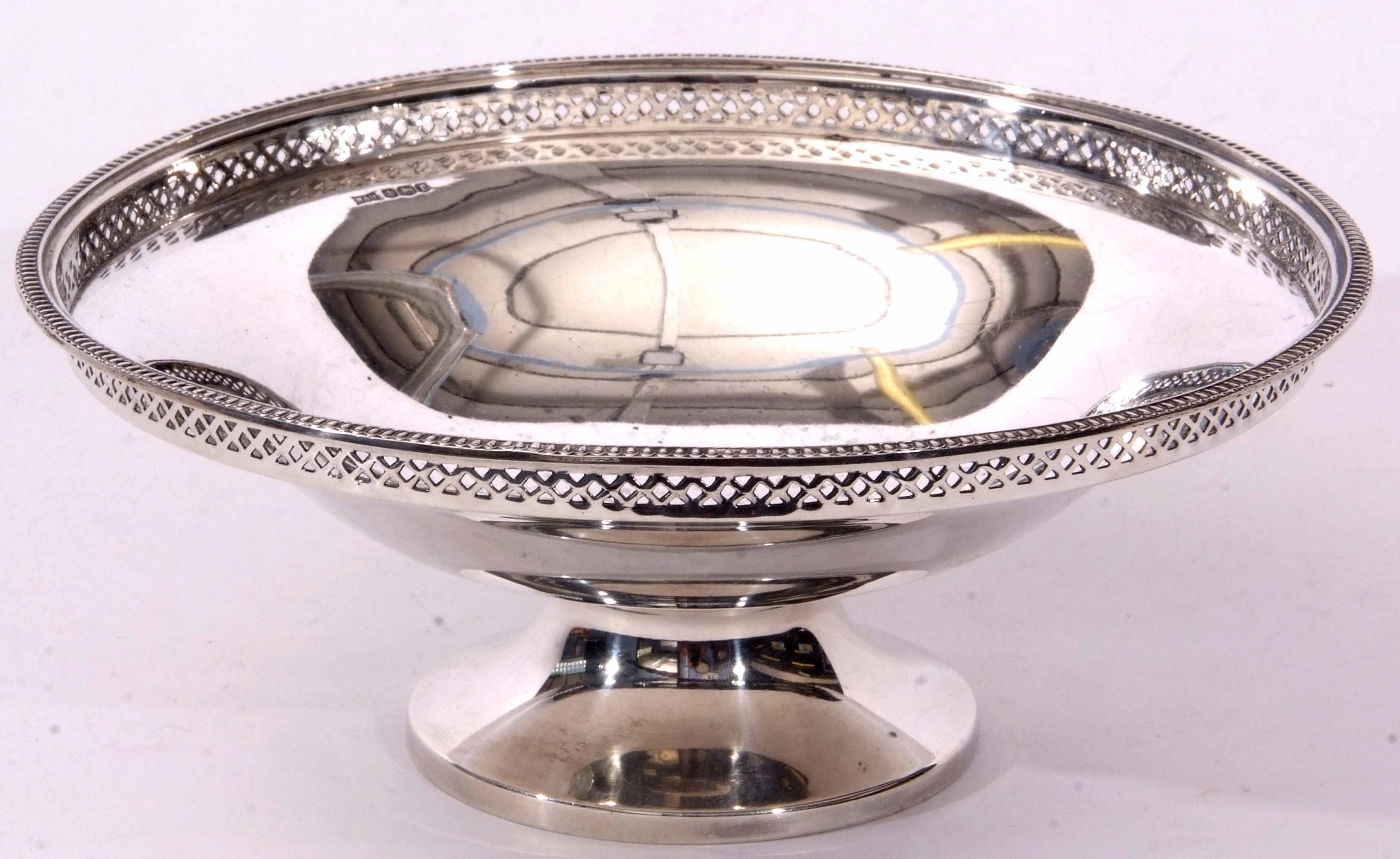 George V footed bowl of plain polished circular form with cast and applied rim and narrow pierced - Image 2 of 2