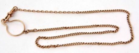 Victorian 9ct gold curb link chain with button clip loop, fastener and swivel clip, 13.7gms gross