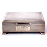 Elizabeth II table cigarette box of hinged rectangular form with all over engine turned decoration