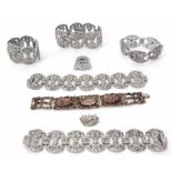 Mixed Lot: vintage Central European marcasite jewellery to include three matching bracelets, 27cm
