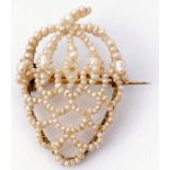 Vintage seed pearl brooch in the form of a strawberry, small seed pearls wired to a gilt metal