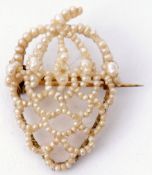 Vintage seed pearl brooch in the form of a strawberry, small seed pearls wired to a gilt metal