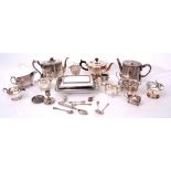 Mixed Lot: comprising electro plated and lidded serving dish of rectangular form, three piece tea