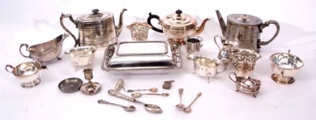 Mixed Lot: comprising electro plated and lidded serving dish of rectangular form, three piece tea