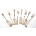 Mixed Lot: comprising eight various 18th, 19th and 20th century dinner forks, all Old English