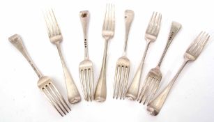 Mixed Lot: comprising eight various 18th, 19th and 20th century dinner forks, all Old English