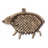 Early 20th century Continental gilt metal mesh coin purse modelled in the form of a pig with
