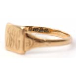 An 18ct gold signet ring, the square panel engraved with initials, hallmarked Birmingham 1934, 1.