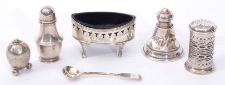 Mixed Lot: comprising a George III open salt of oval form with pierced gallery on four applied