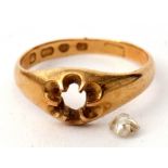 Victorian 18ct gold and diamond ring (diamond currently not set), the old cut diamond 0.20ct approx,