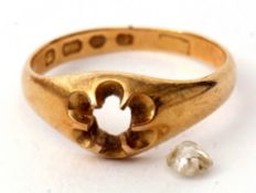 Victorian 18ct gold and diamond ring (diamond currently not set), the old cut diamond 0.20ct approx,