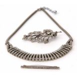 Mixed Lot: vintage paste set necklace, hallmarked silver paste set floral spray brooch, together