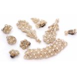 Mixed Lot: antique seed pearl jewellery to include a large pair of pendant earrings, brooch, two
