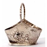 Edward VII Continental novelty pail with twisted wire work handle to a chinoiserie decorated oval