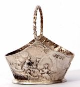 Edward VII Continental novelty pail with twisted wire work handle to a chinoiserie decorated oval