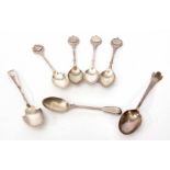 Mixed Lot: comprising four various tea spoons, each with finials depicting signs of the zodiac,