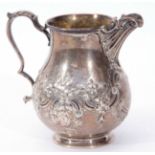 Victorian baluster milk jug with cast and applied shell spout to a gilt lined interior and with leaf