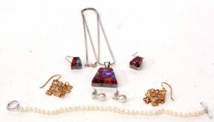 Mixed Lot: to include a Dinny Hall 925 and iridescent glass pendant and matching earrings, modern