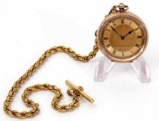 Late 19th century Swiss open face fob watch, the frosted and gilt movement with mono-metallic